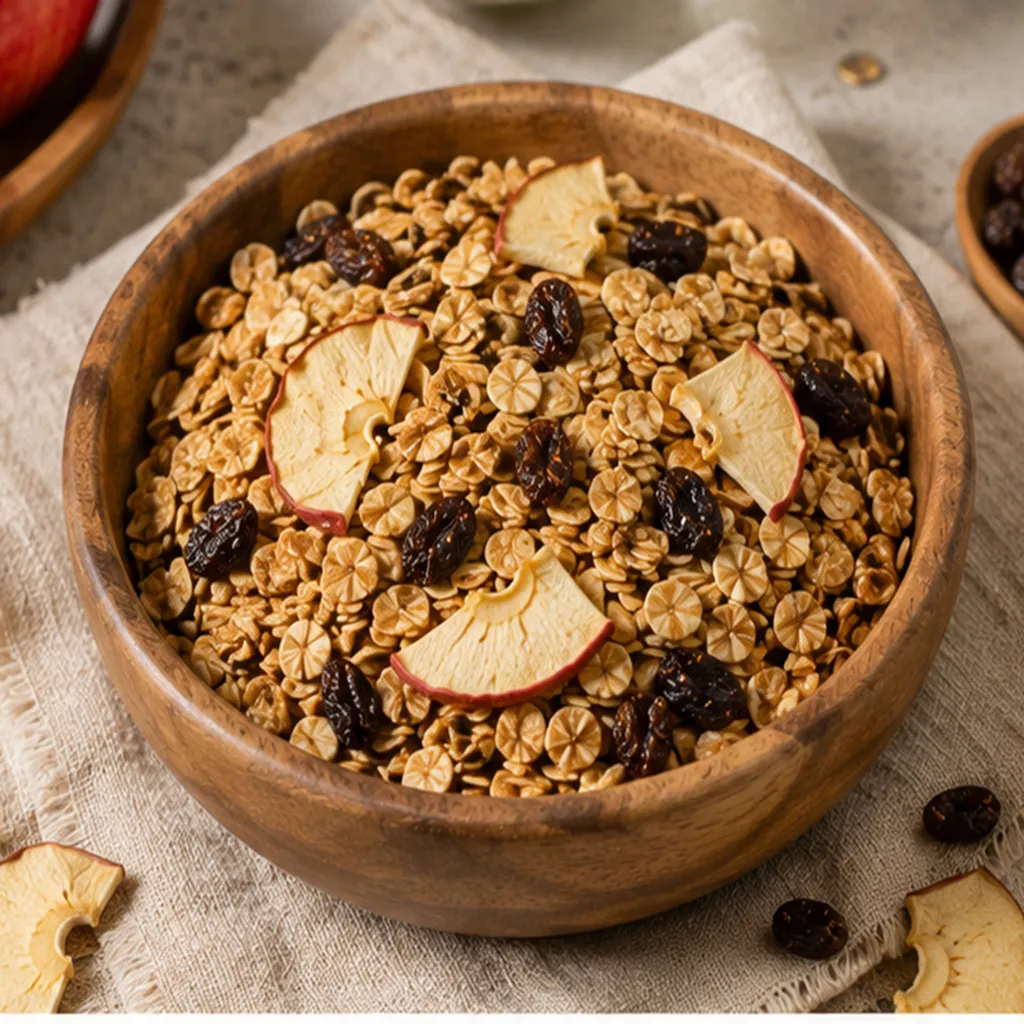 گرانولا سیب و دارچین بونورا برای صبحانه؛ گرانولا صبحانه با میوه خشک